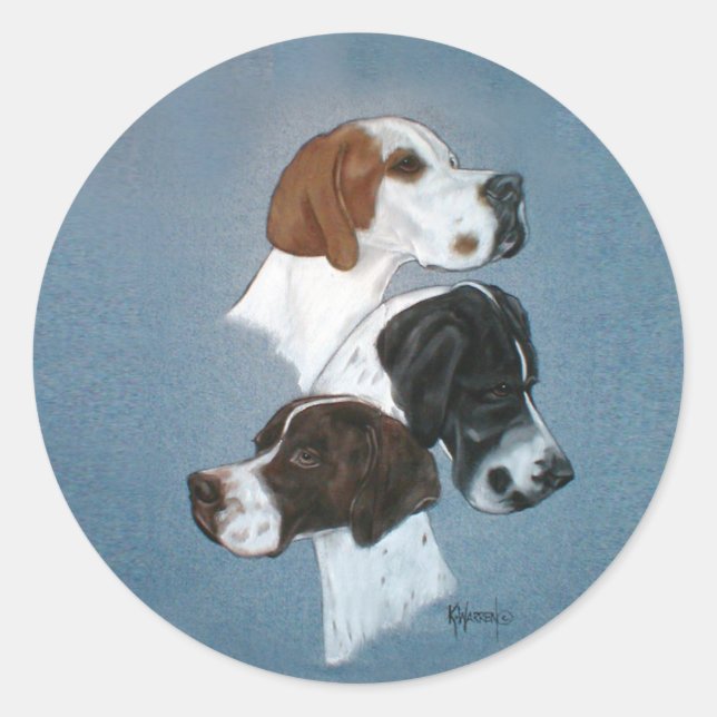 Sticker Rond Anglais Pointer Trio Head Study (Devant)