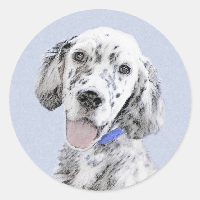 Sticker Rond Anglais Setter Blue Belton Peinture Chien Art (Devant)