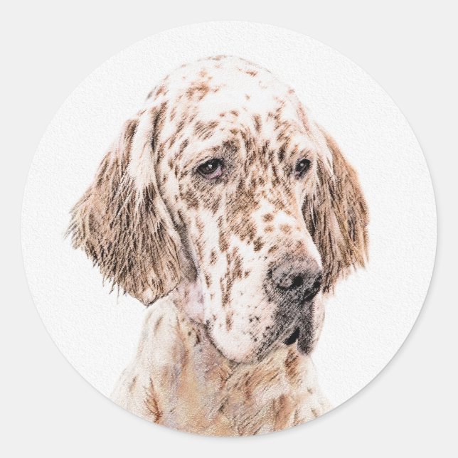 Sticker Rond Anglais Setter Orange Belton Peinture Chien Art (Devant)