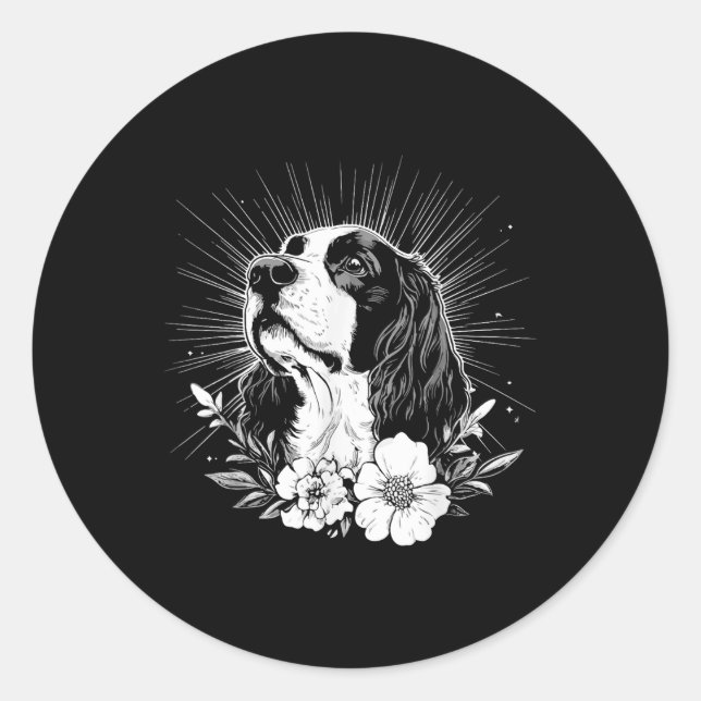 Sticker Rond Anglais Springer espagnol Amoureux des chiens styl (Devant)