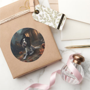 Sticker Rond Anglais Springer espagnol Citrouille Halloween eff