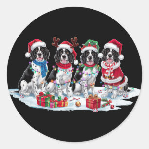 Sticker Rond Anglais Springer espagnol Santa casquette bois elf