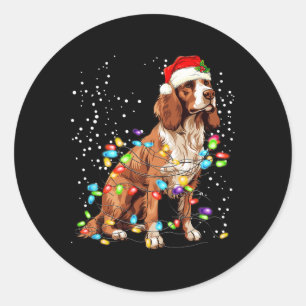 Sticker Rond Anglais Springer Spaniel Chien Noël Lumières Noël