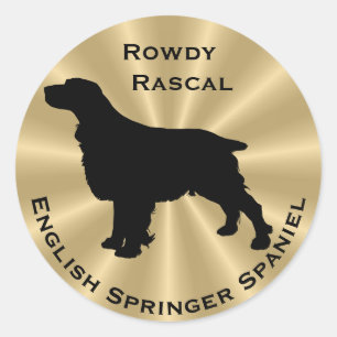 Sticker Rond Anglais Springer Spaniel Chien Silhouette