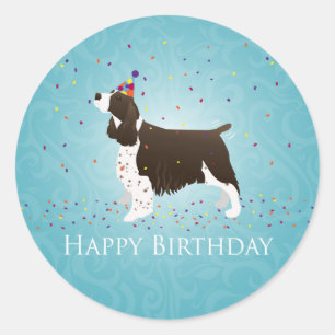 Sticker Rond Anglais Springer Spaniel Design d'anniversaire