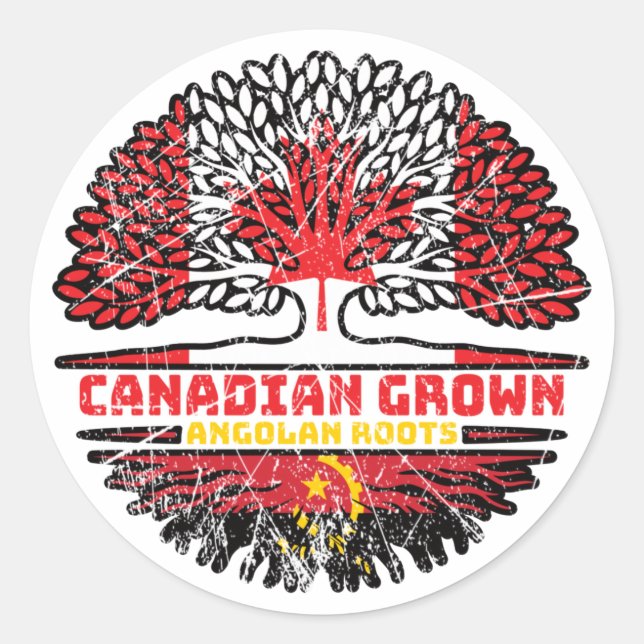 Sticker Rond Angola Angolais Canada drapeau des racines d'arbre (Devant)