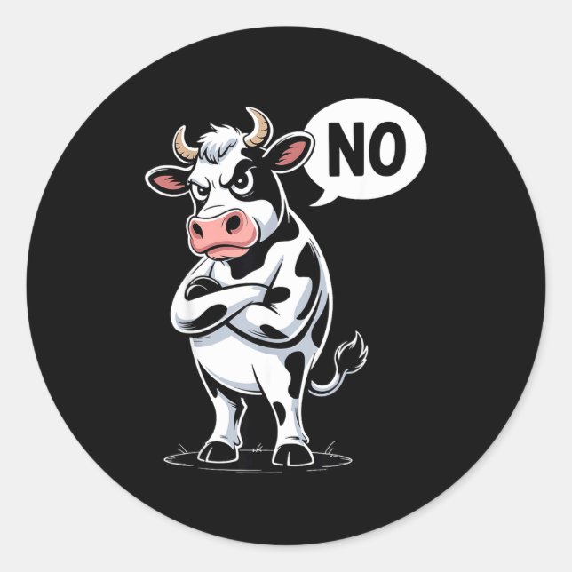 Sticker Rond Angry Cow No - Funny Cow Lover Dairy Farmer  (Devant)