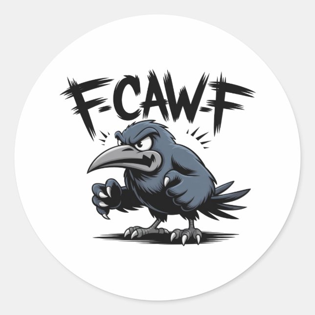 Sticker Rond Angry Crow “F-CAW-F ” – Edgy Cartoon Bird Design (Devant)