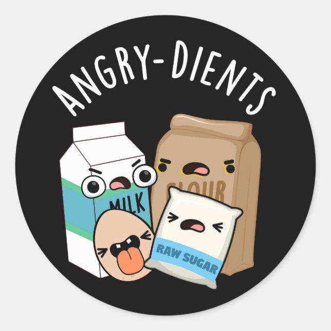 Sticker Rond Angry dients Funny Baking Pun Dark BG (Devant)