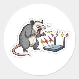 Sticker Rond Angry Possum WiFi Rage Cartoon - Drôle de Technolo