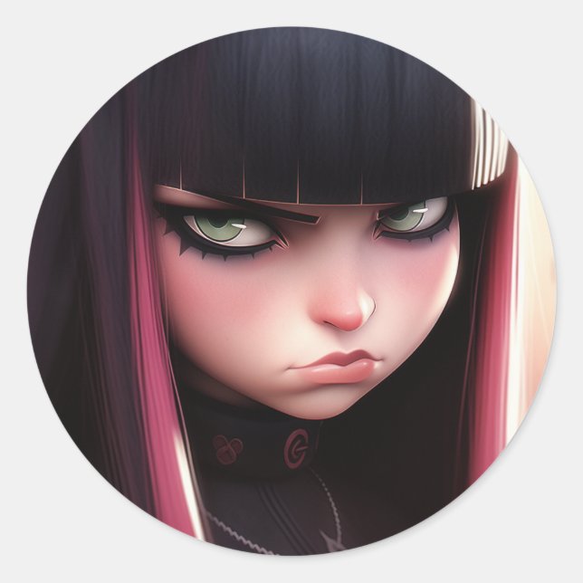 Sticker Rond Angry Punk Rocker Girl (Devant)
