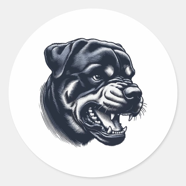 Sticker Rond Angry Rottweiler Dog – Bold Guard Dog Artwork (Devant)