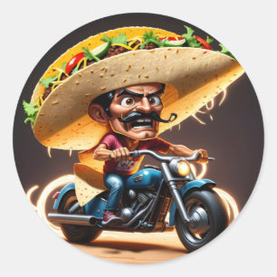 Sticker Rond Angry taco biker personnage de dessin animé