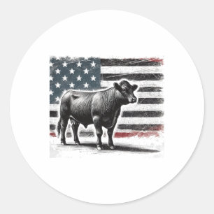 Sticker Rond Angus Rancher États-Unis Drapeau vache