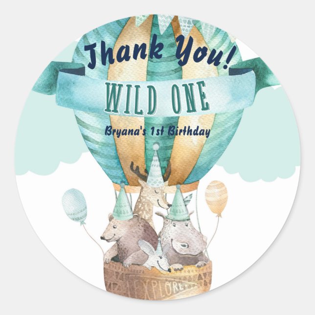 Sticker Rond Animal Adventure Aquarelle Boho WILD ONE 1 1er (Devant)