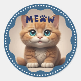 Sticker Rond Animal familier chat mignon 