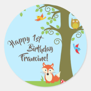 Sticker Rond Animal forestier Woodland Fête d'anniversaire de l