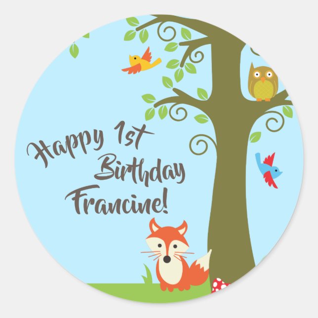 Sticker Rond Animal forestier Woodland Fête d'anniversaire de l (Devant)