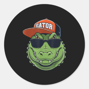 Sticker Rond Animal graphique de crocodile cool avec casquette