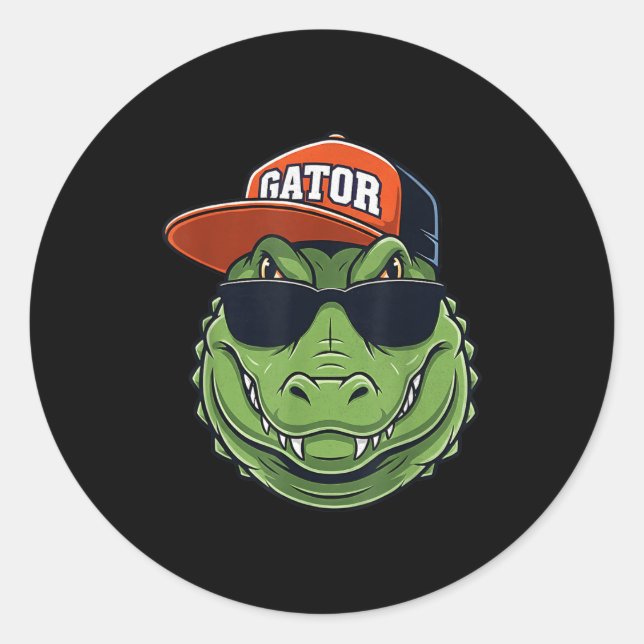 Sticker Rond Animal graphique de crocodile cool avec casquette  (Devant)
