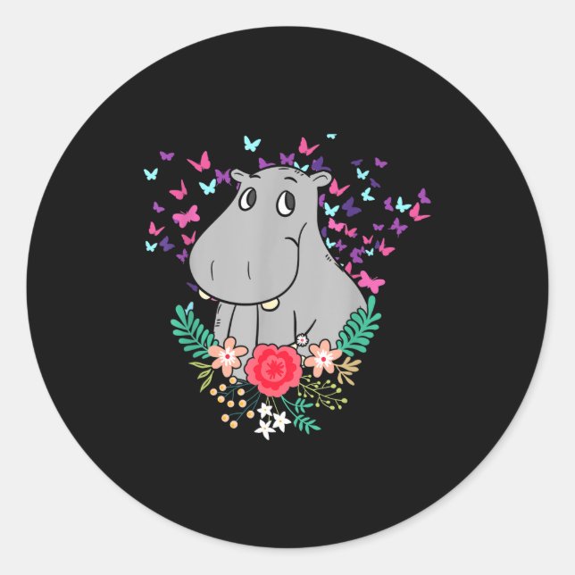 Sticker Rond Animal Lover Butterfly Valentines Day Gift Flowers (Devant)