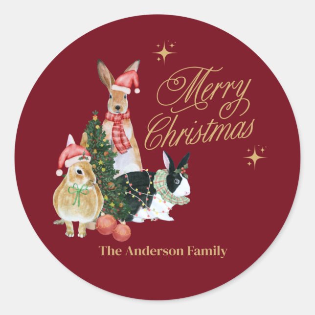 Sticker Rond Animal mignon avec arbre de Noël (Devant)