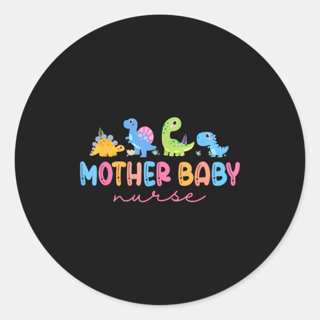 Sticker Rond Animal Mother Baby Nurse Dinosaur Stpartum Rn Ob N (Devant)