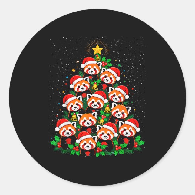 Sticker Rond Animal Xmas Tree Santa Hat Red Panda Christmas  (Devant)