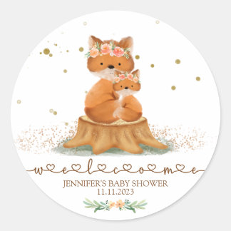 Sticker Rond Animals Fur Fox Family Welcome