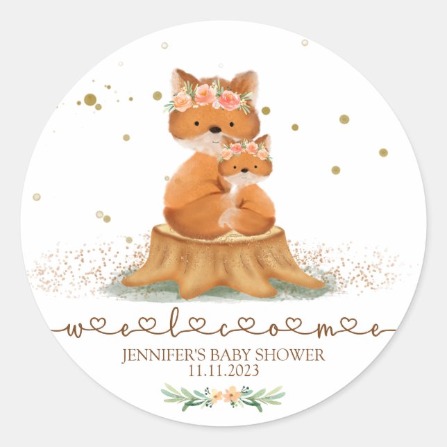 Sticker Rond Animals Fur Fox Family Welcome (Devant)