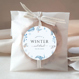 Sticker Rond Animaux arctiques Blue Winter Onederland 1er anniv