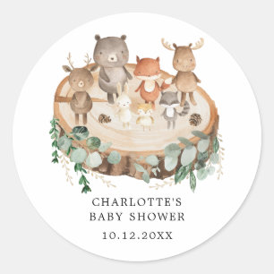Sticker Rond Animaux boisés modernes Baby shower verdoyant