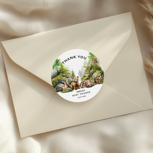 Sticker Rond Animaux boisés rustiques Baby shower Merci (Créateur téléchargé)