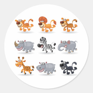 Sticker Rond Animaux caricaturaux set 1