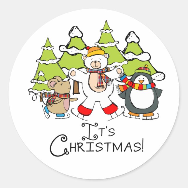 Sticker Rond Animaux C'est Noël (Devant)