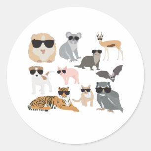 Sticker Rond Animaux cool et amusants portant des lunettes de s