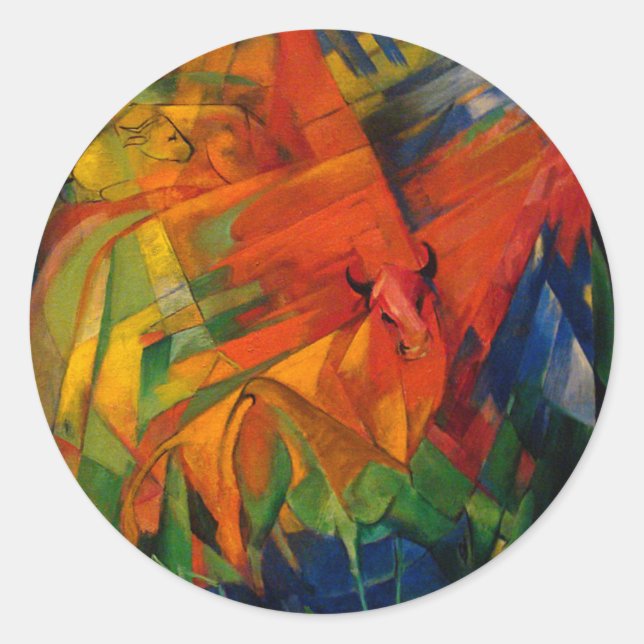 Sticker Rond Animaux dans un paysage de Franz Marc (Devant)