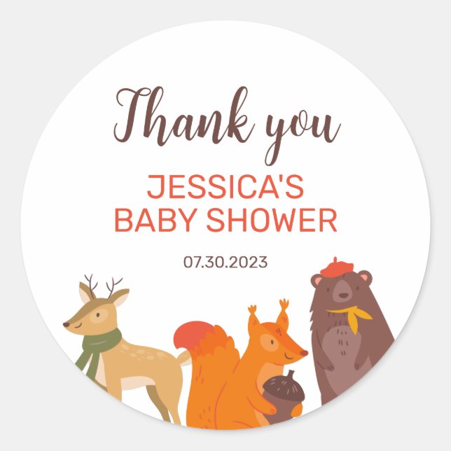 Sticker Rond Animaux d'automne Bébé Shower de saison (Devant)