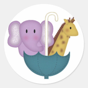 Sticker Rond Animaux de bébé dans un parapluie