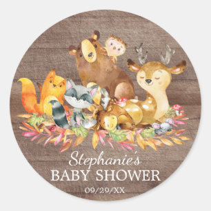 Sticker Rond Animaux de bois Baby shower neutre Favoriser l'aut
