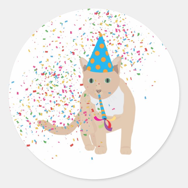 Sticker Rond Animaux de chat amusants ayant une fête (Devant)