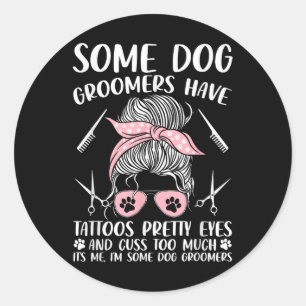 Sticker Rond Animaux de compagnie Drôle Chien Groomer Chien Gro