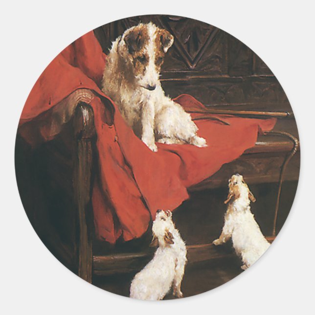 Sticker Rond Animaux de compagnie vintage, chiens Jack Russel T (Devant)