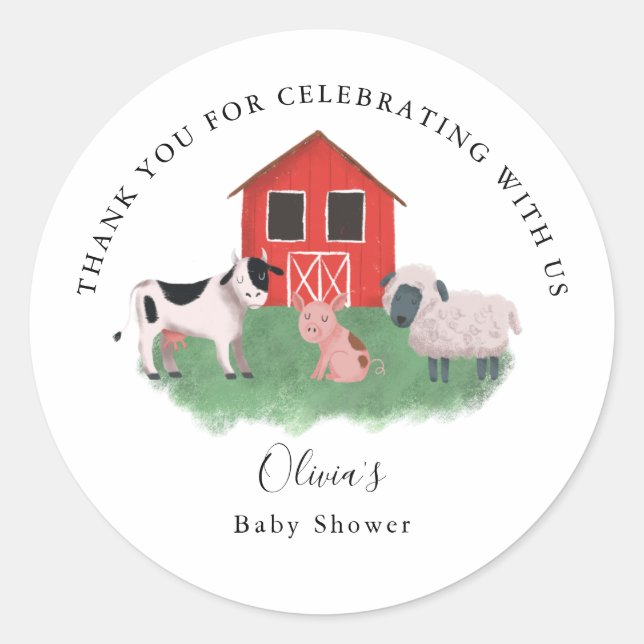 Sticker Rond Animaux de ferme Baby shower de campagne (Devant)