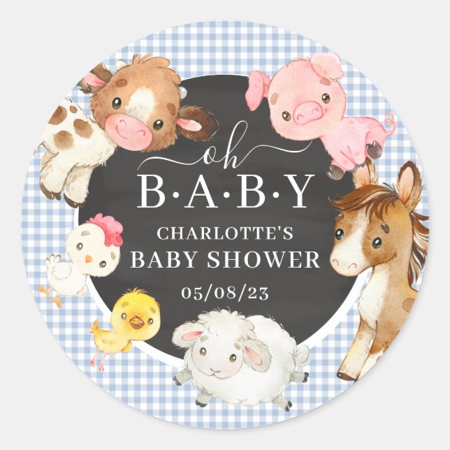Sticker Rond Animaux de ferme Baby shower Favoriser (Devant)