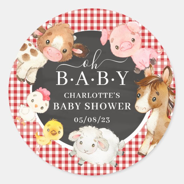 Sticker Rond Animaux de ferme Baby shower Favoriser Stick rond  (Devant)