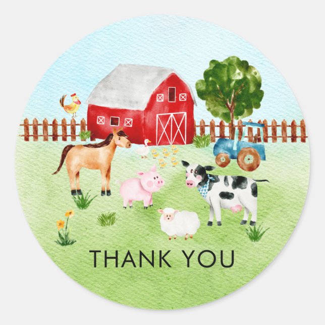 Sticker Rond Animaux de ferme Baby shower Merci Favoriser Stick (Devant)
