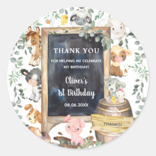 Sticker Rond Animaux de ferme Barnyard 1er Baby shower d'annive