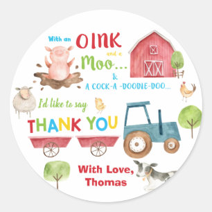 Sticker Rond Animaux de ferme Barnyard Anniversaire Merci Favor