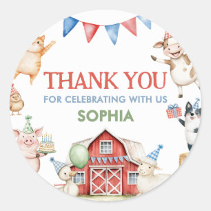 Sticker Rond Animaux de ferme Barnyard fête d'anniversaire